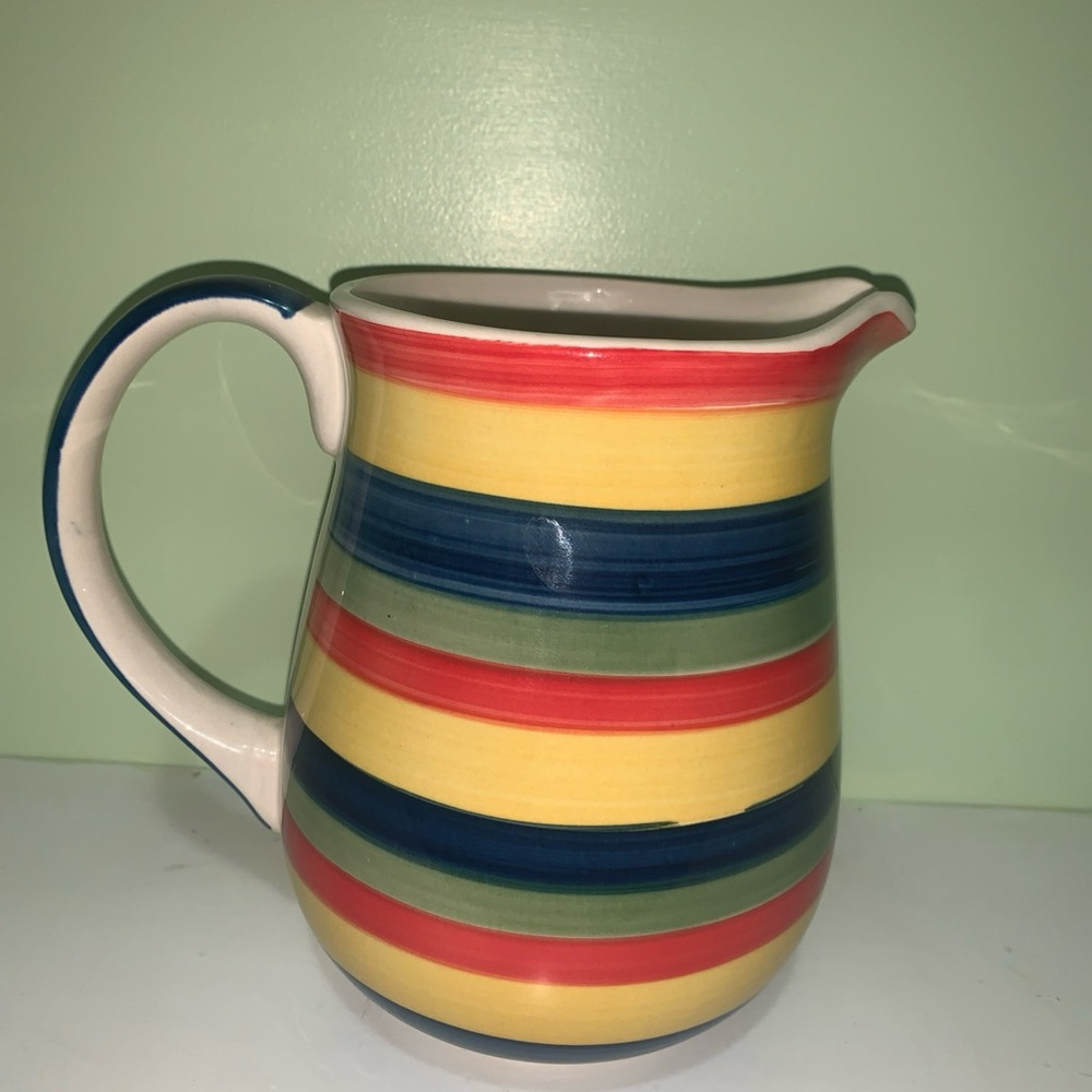Retro Swirl Rainbow Striped Hand Painted Ceramic Pitcher